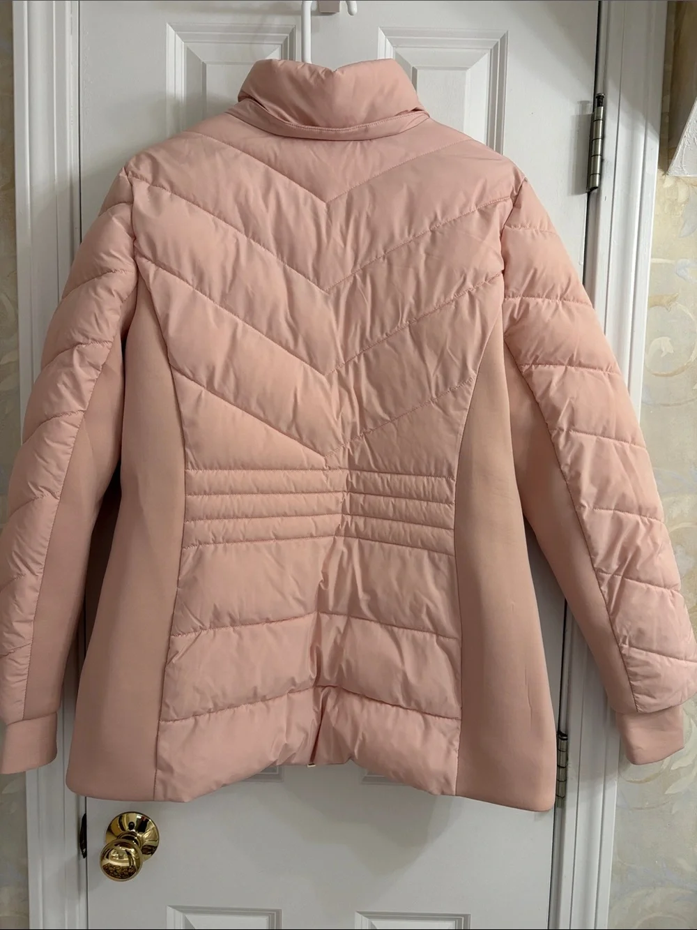 Michael Kors Blush Pink Quilted Puffer Jacket with Stand Collar